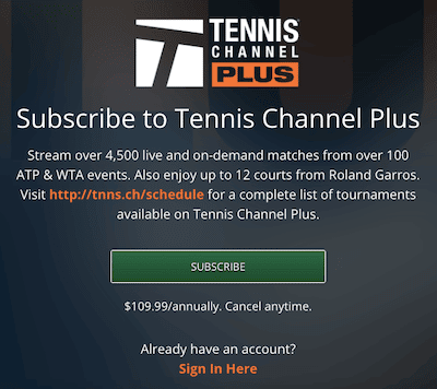 Tennis Channel Plus Subscribe