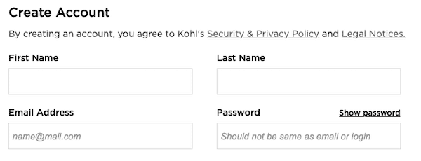 Register for a Kohl's Account