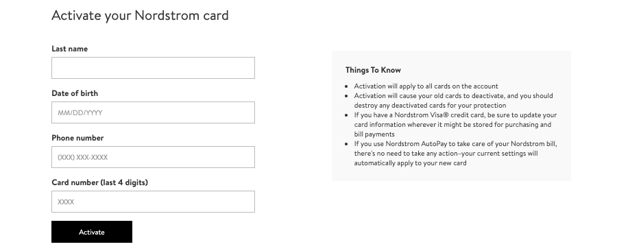 nordstromcard.com/activate card